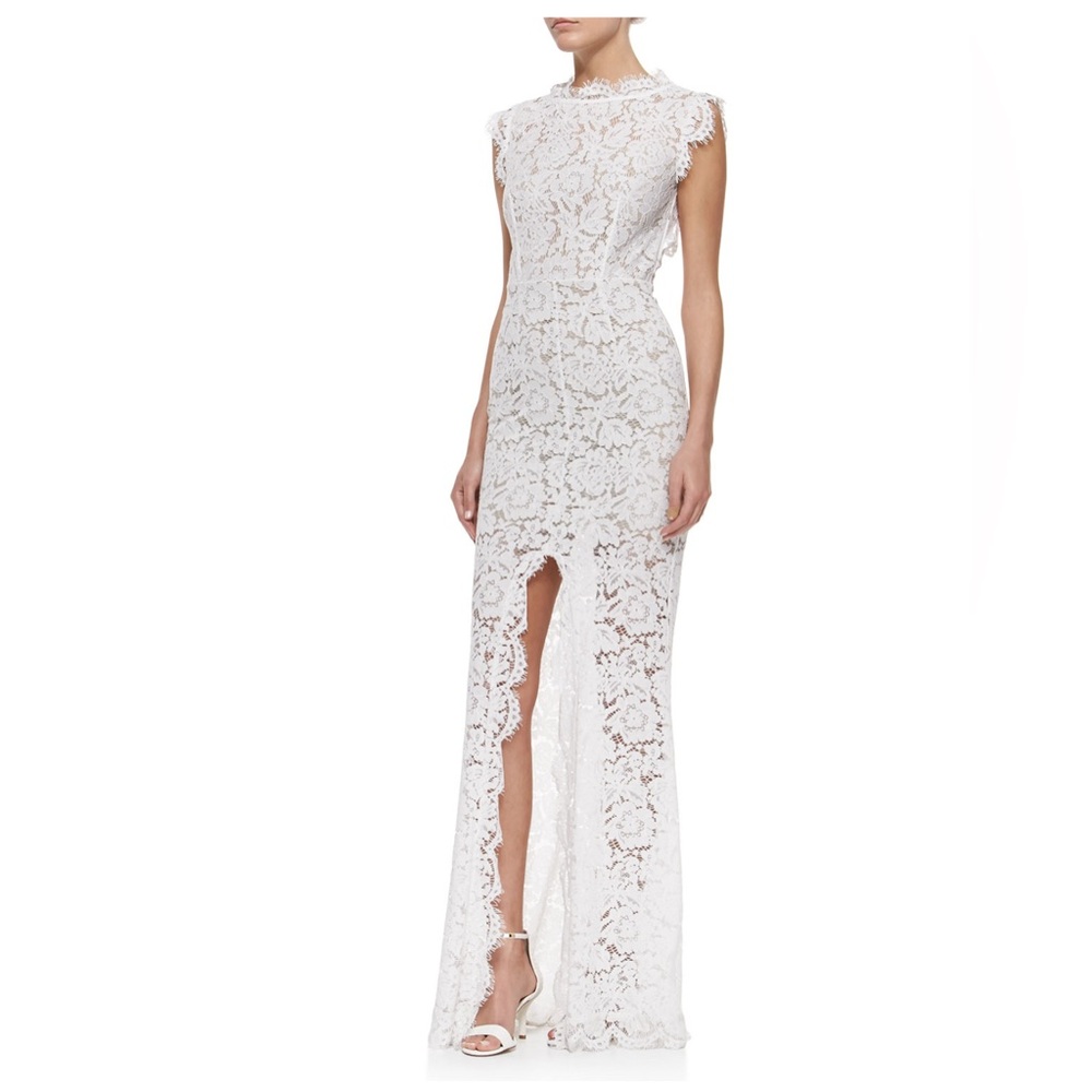 Rachel Zoe Dress - Estelle Back Cut-Out white maxi gown Size 6 all over lace NWT